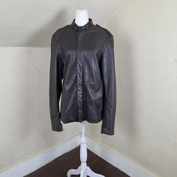 Ted Baker Men’s Leather Moto Brown Jacket Size 3 (M) - Picture 1 of 16